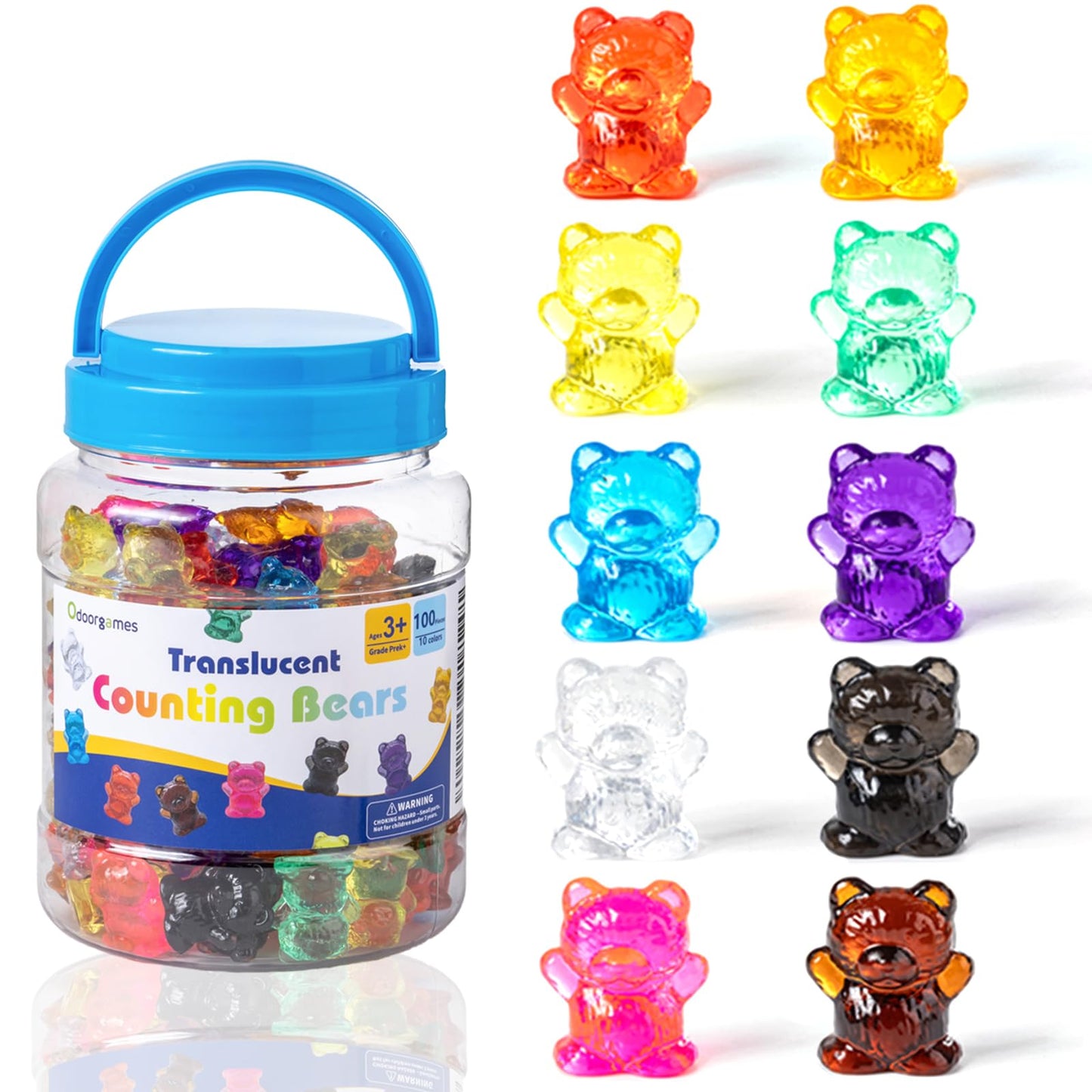 Odoorgames 100 Pcs Translucent Bear Counters - 100 Pcs 3D Shapes for Teaching - Geometric Solids and Geometry Manipulatives for Classroom - Enhance Learning Experience