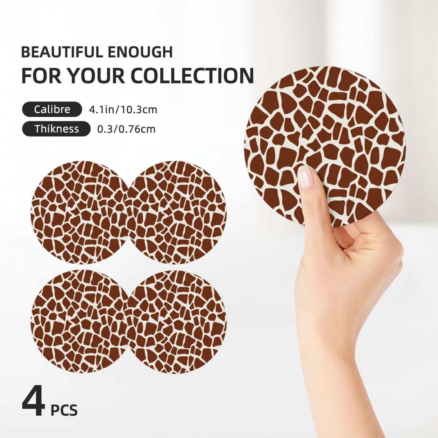 Giraffe Coasters Set of 4, Absorbent Ceramic Drink Coasters Cup Mat for Coffee Bar Mug Table Protection Kitchen Home Decor, 4 Inch