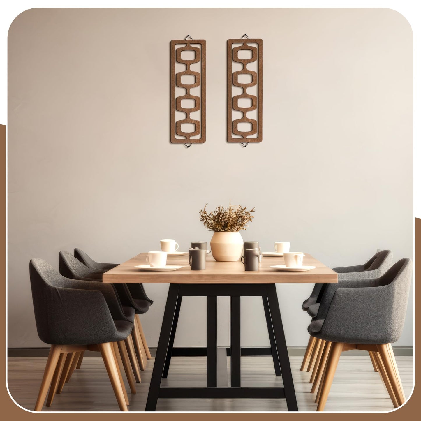 CroBlissful 2 Pcs Mid Century Modern Wall Art Wood Mid Century Elegance Decor Accents Abstract Wall Sculpture Geometric Panels for Interior Panel Art for Home Living Room(Brown)