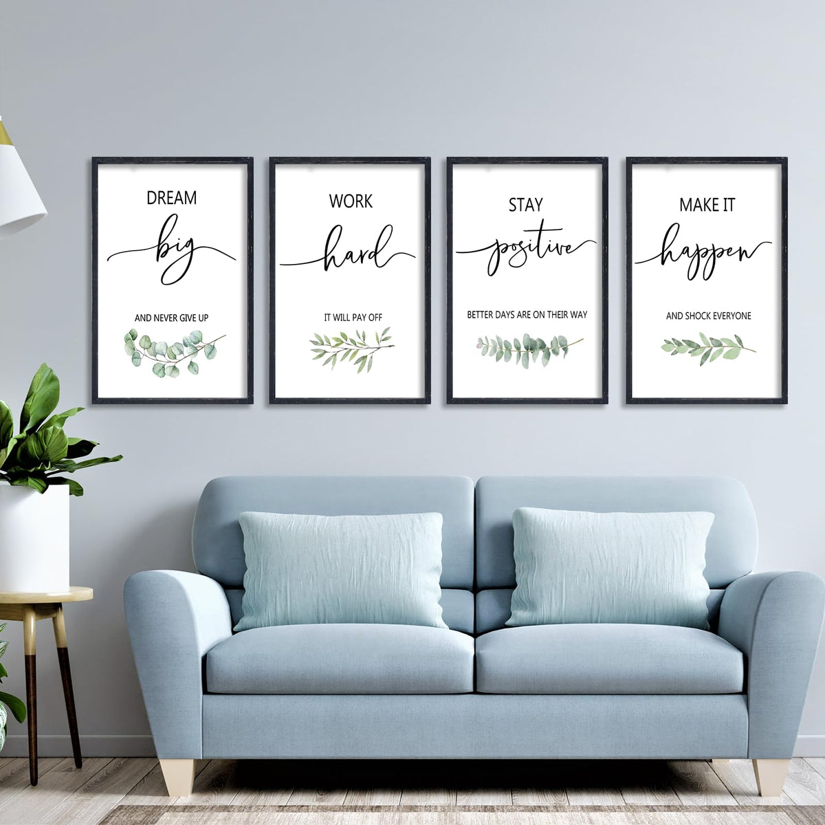 Set of 4 Inspirational Quotes Wall Art 16x11 Inch Encouraging Office Wooden Framed Positive Affirmations Home Family Decor Sign Motivational Plaque Wall Hanging Decoration (Black)
