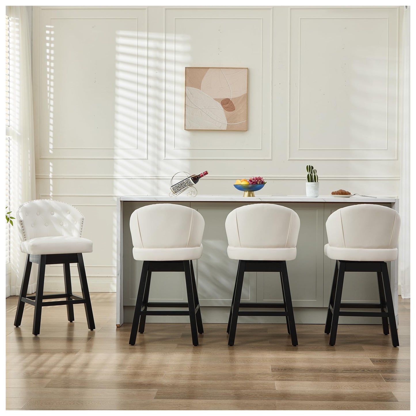 UDAX 26''Swivel Bar Stools Set of 2, Upholstered Barstools with Backs, Modern Counter Height Bar Stool Chairs for Kitchen Island, Wood Legs, Counter Stools