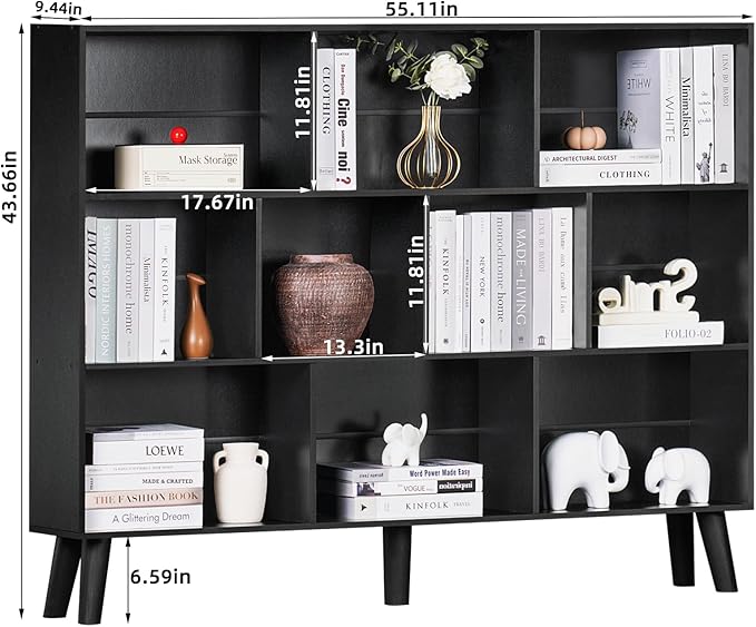 YAHARBO 10 Cube Large Bookshelf, 3 Tier Bookcase