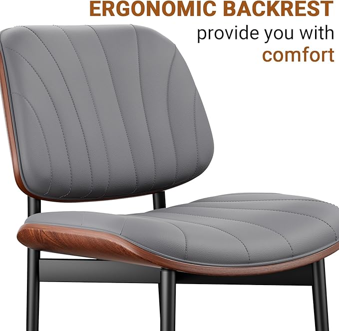 REONEY Dining Chairs Set of 8, Mid-Century Modern Upholstered PU Leather Chairs