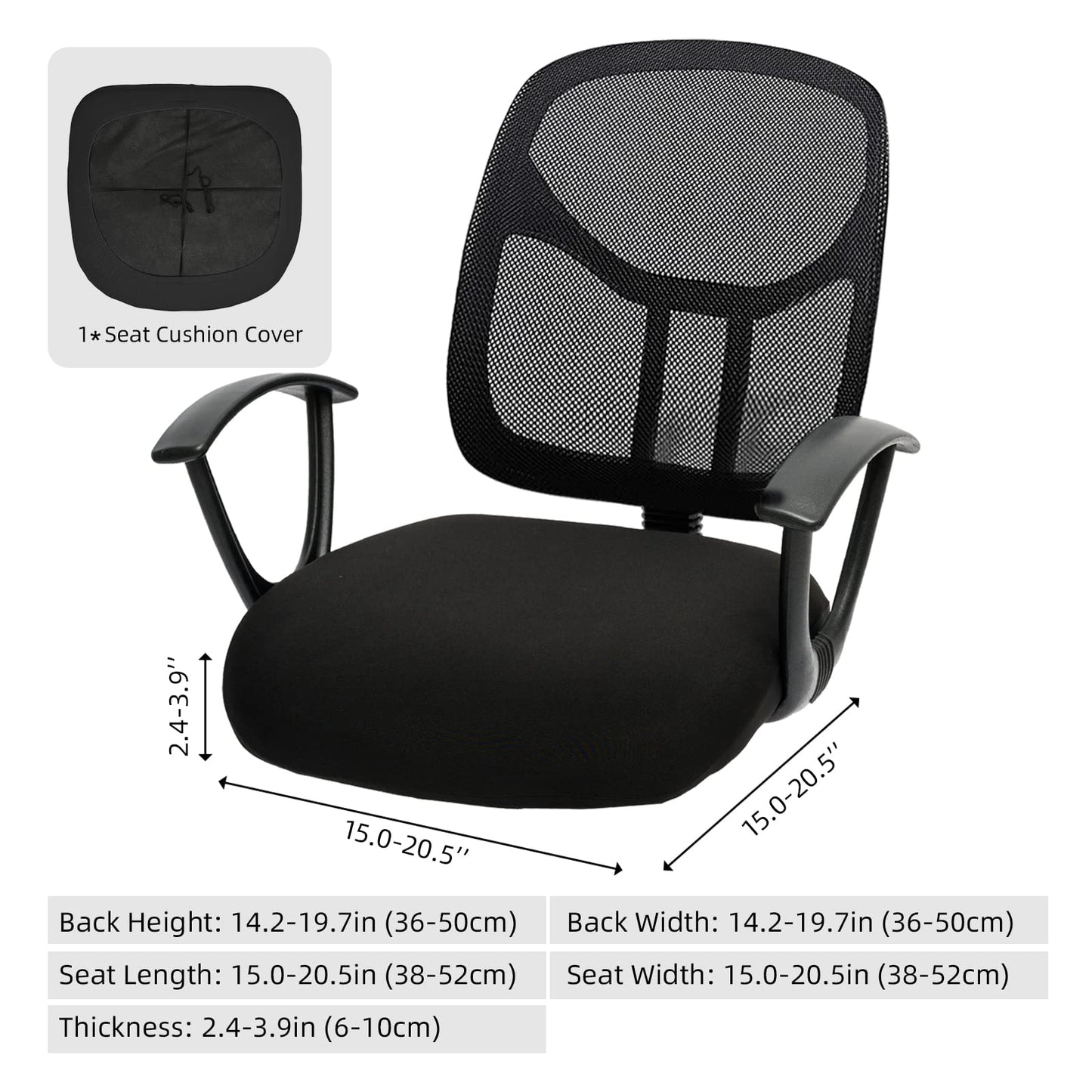 DIVA EN CAMINO DEC Water-Resistant Stretchable Desk Office Chair Seat Cushion Covers - Universal Spandex Computer Chair Slipcover - Removable Washable Cushion Protectors for Dogs, Cats, Black