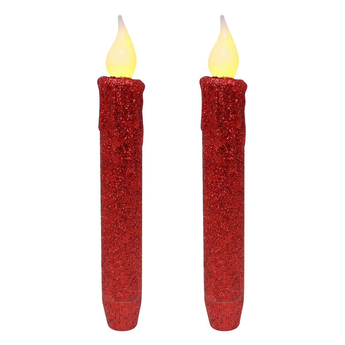 CVHOMEDECO. Glitter Flameless Candles Flickering Battery Operated LED Taper Candles with Timer for Home, Wedding, Halloween, Christmas Decor. Red, 6-3/4 Inch, Set of 2