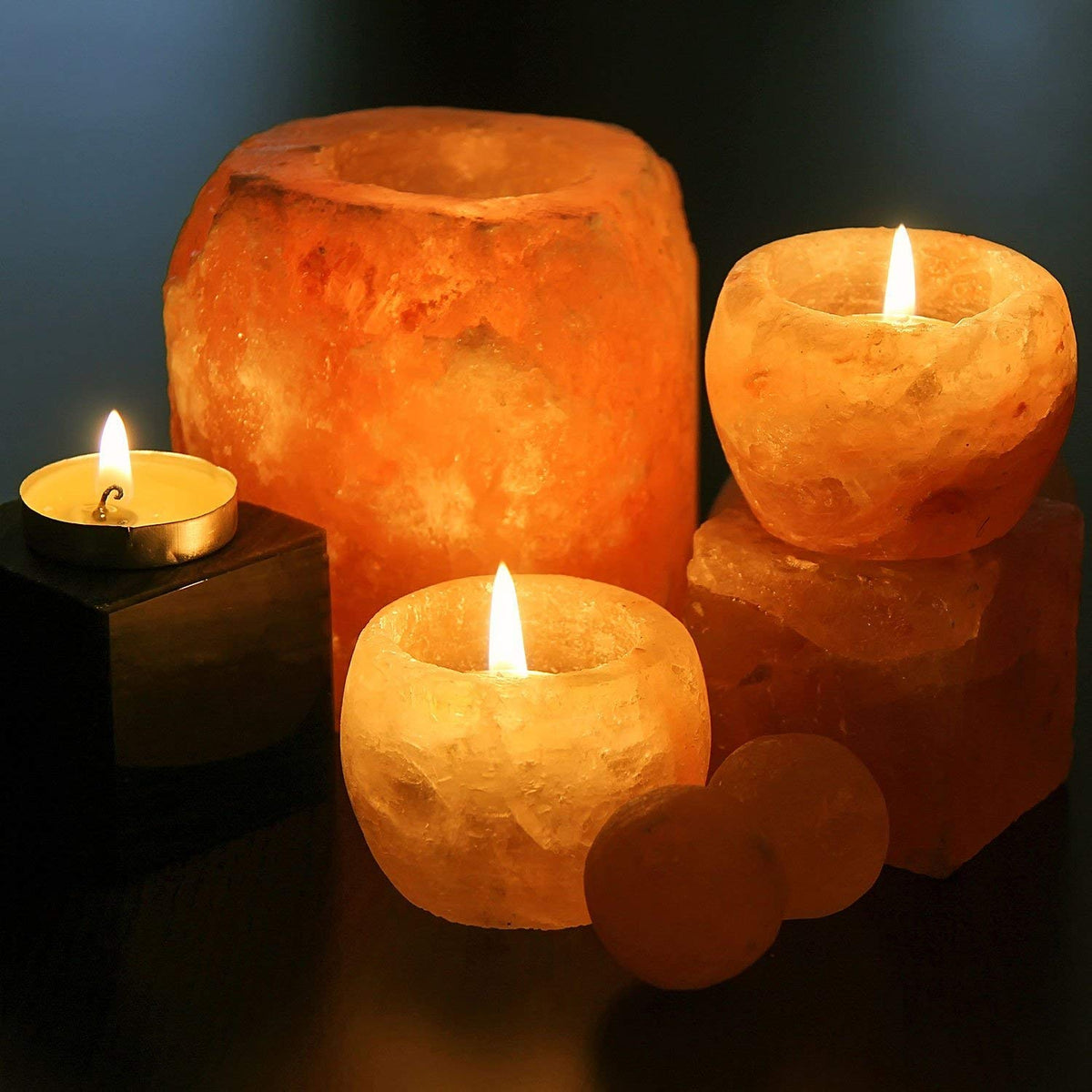 Himalayan Glow Candle Holders, Hand Crafted Himalayan Salt Candle Holder – 4 Pack