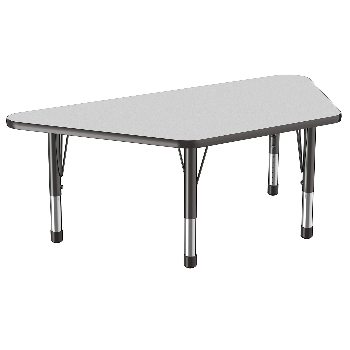 FDP Trapezoid Activity School and Classroom Kids Table (30 x 60 inch), Chunky Toddler Legs for Collaborative Seating Environments, Adjustable Height 15-24 inches - Gray Top and Black Edge