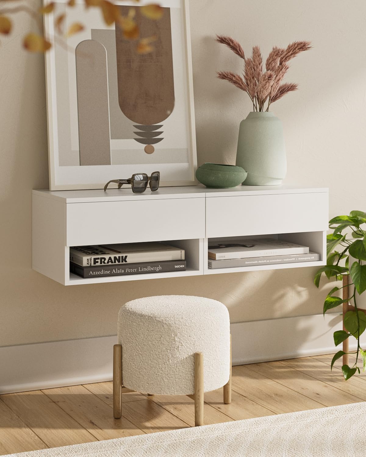 Floating Nightstand, Small Modern Floating Nightstand with Drawer, Floating Shelves for Bedroom, Bathroom (White)