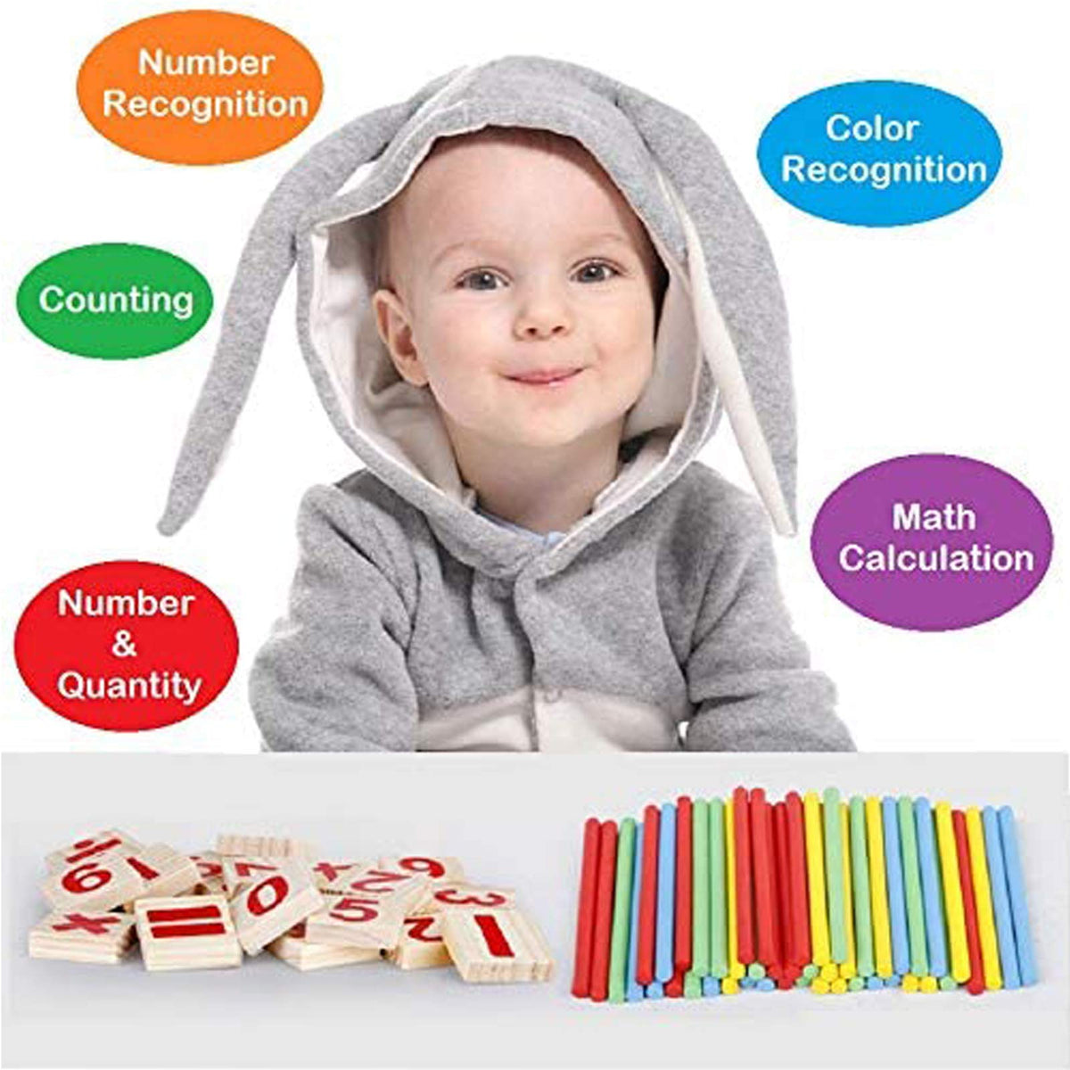 KUTOI Counting Number Blocks and Sticks | Montessori Toys for Kids Learning| Homeschool Supplies for Math manipulatives | Toddlers Educational Wooden rods with Storage Tray
