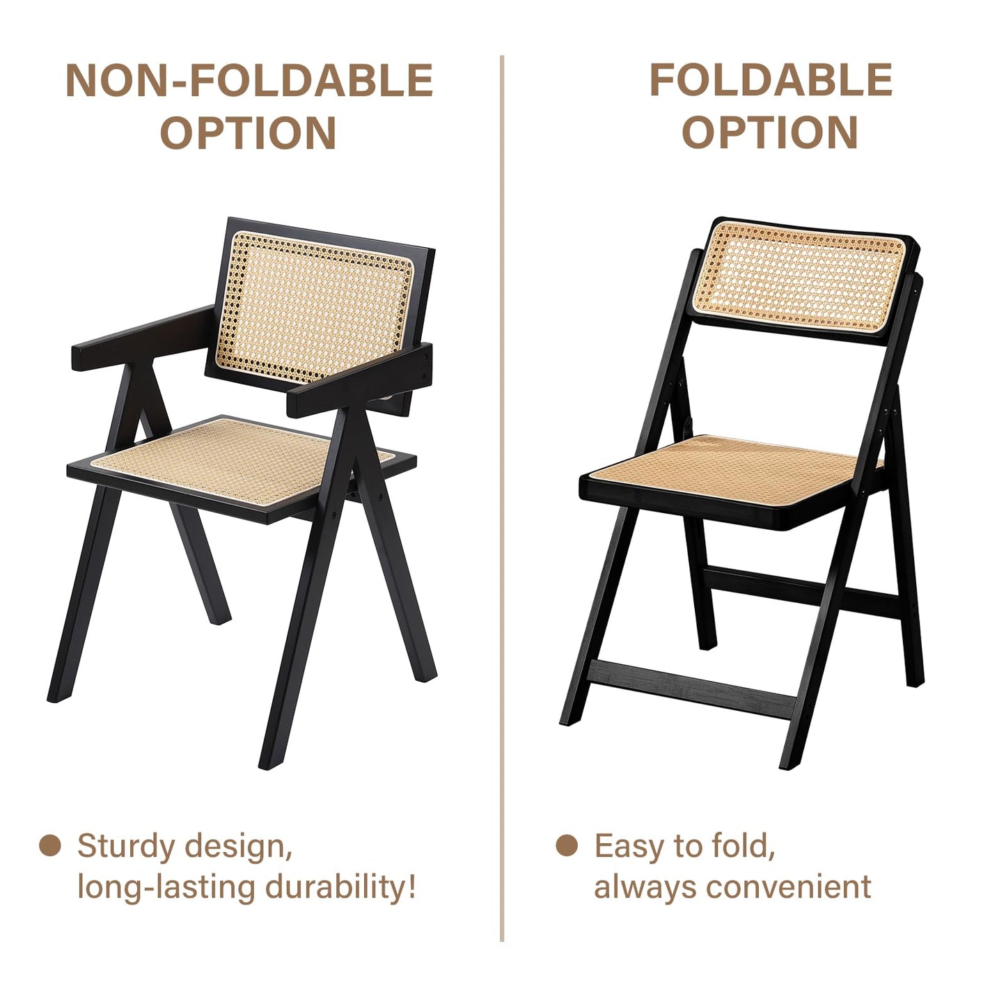 Furlide Rattan Dining Chairs Set of 2, Modern Mid Century Dining Chairs with Arms, Outdoor Bamboo Chairs for Bedroom, Living Room, Reading Room, Black