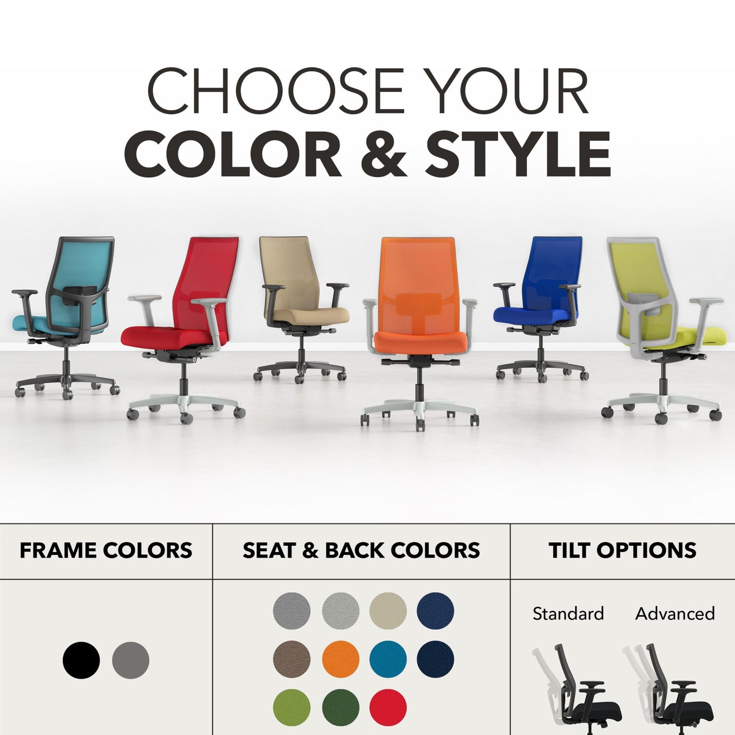 HON Ignition 2.0 Mid‑Back Ergonomic Office Chair, Mesh Task Seating with Lumbar Support, Advanced Synchro‑Tilt, Height and Width Adjustable Arms, Black Frame, Quicksand