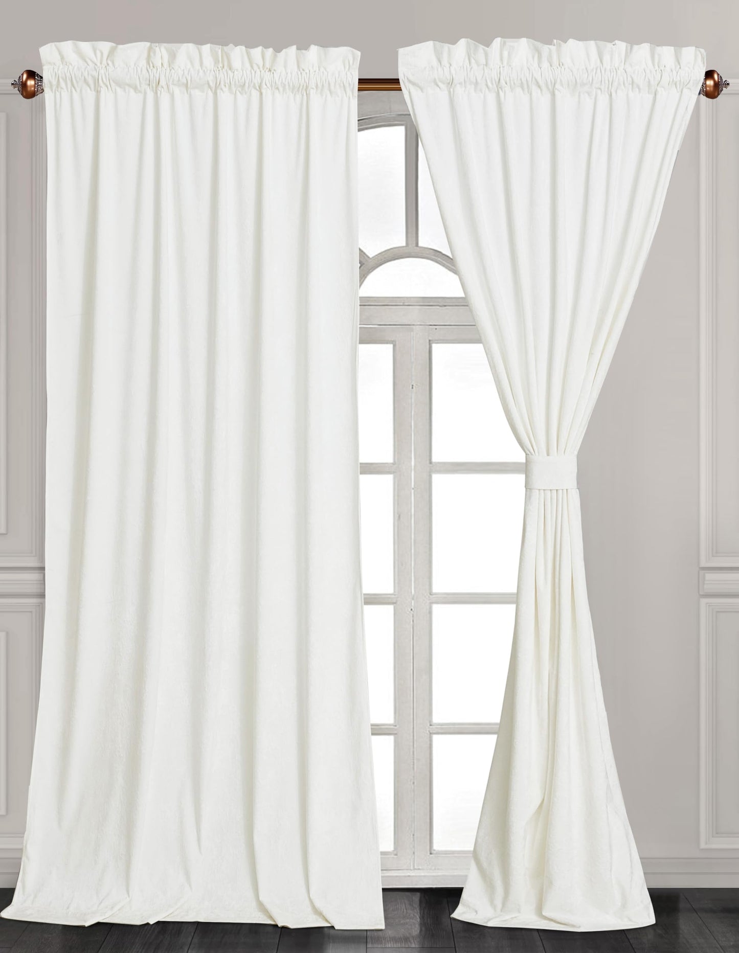 Chezmoi Collection Lux Cream White Crushed Velvet Curtains 2 Panel Set - 72 inches Long Room Darkening Luxury Distressed Velvet Rod Pocket Window Drapes for Living Room Bedroom 50" W x 72" L
