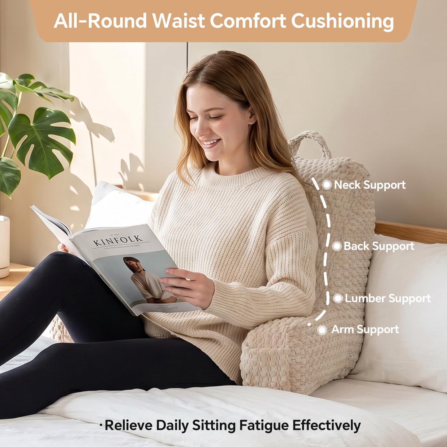 19" Back Support Pillow for Dorm Room Essentials,White Corduroy,Large