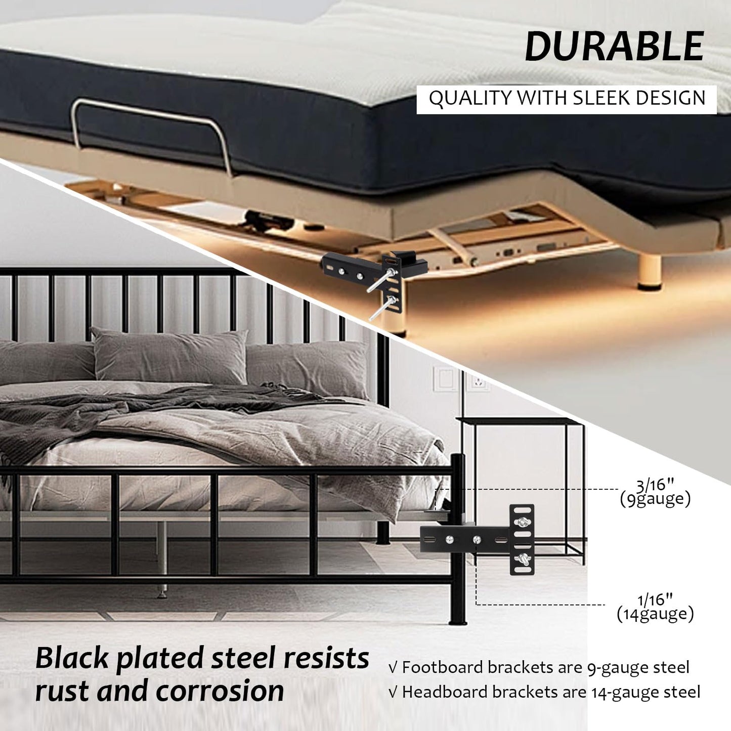 Longzhuo Universal Headboard Brackets, 2 Pack Headboard Kit for Adjustable Bed, with Footboard Extension Kit, Headboard Adapter Brackets for Twin, King, Queen, Full Size Bed Frame