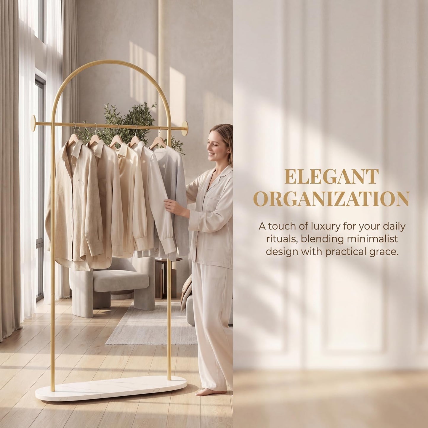 IronJiaZu Modern Gold Coat Racks with Marble Base, Gold Clothing Racks with Shelves, Heavy Duty Clothes Rack Stand for Entryway, Bedroom, Living Room, Boutiques