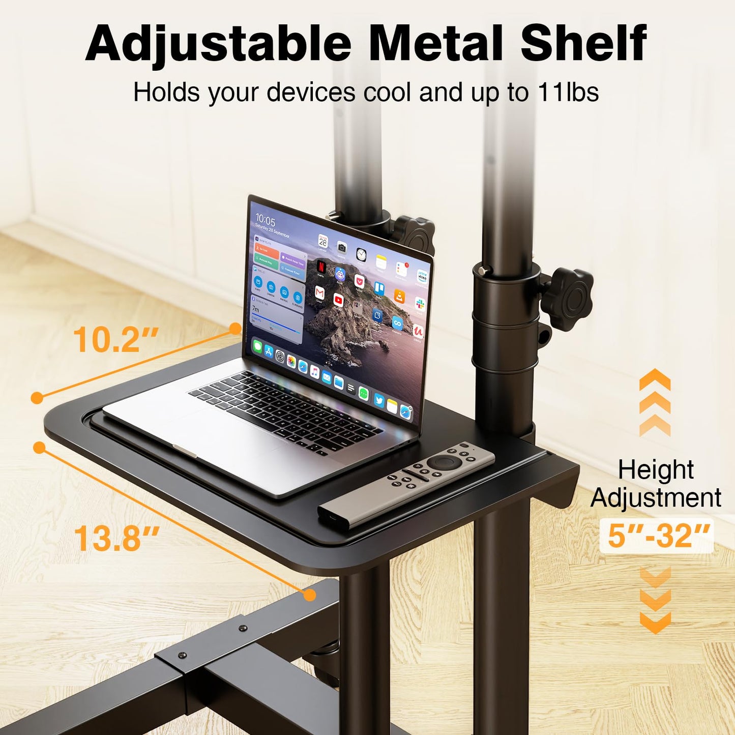 TAVR Furniture Mobile TV Stand Rolling TV Cart Floor Stand with Mount on Lockable Wheels Height Adjustable for 32-83 Inch TV Stand Flat Screen or Curved TVs Monitors Display Trolley Loading 110 lbs