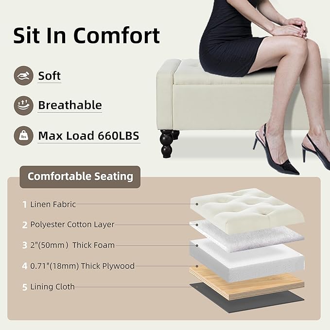 50" W Storage Ottoman Bench