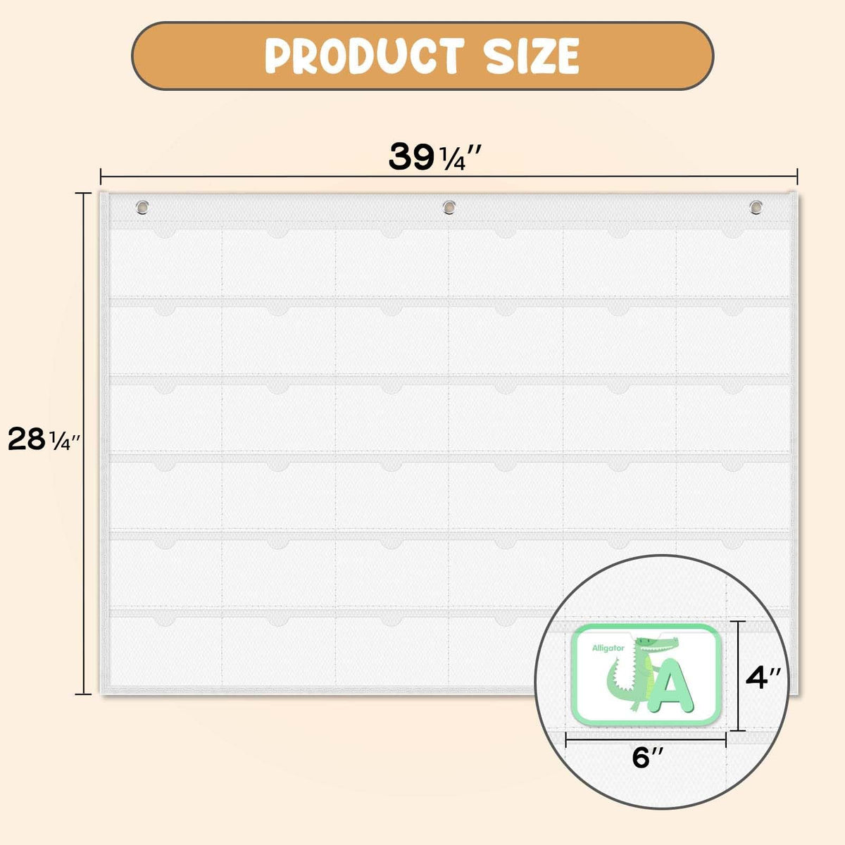 AKAYOK 4" x 6" Index Card Holder Sleeve - 36 Pockets Photo Collage Frame for Wall - Classroom Pocket Chart for Index Card, Homework, Pictures, Drawing, Student Profile Display