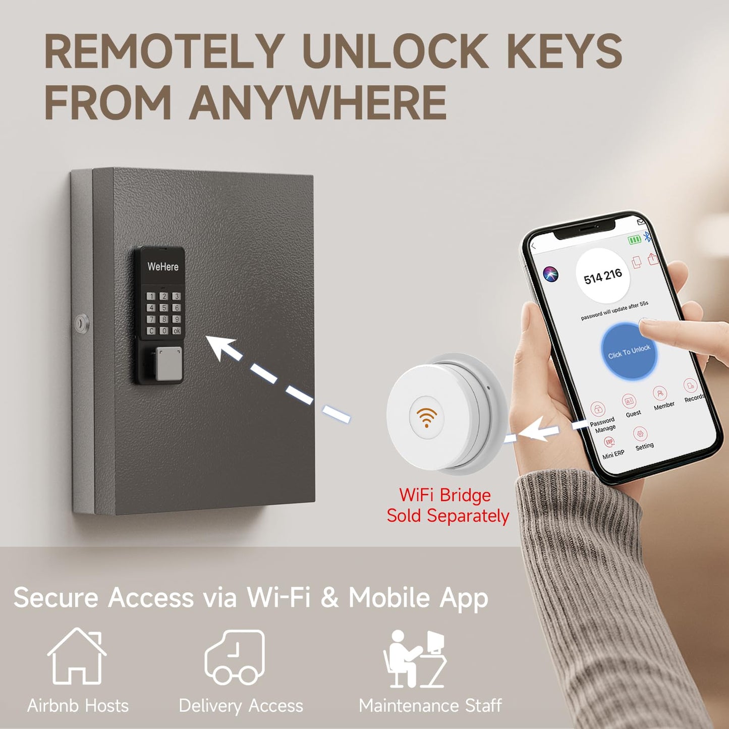 DiDiHere 32 Key Lock Box Wall Mount, Smart Key Cabinet One Time Password/APP Bluetooth/Fixed/Wi-Fi Remote/Key Unlock, Key Management for Valets/Realtors/Office/Hotel