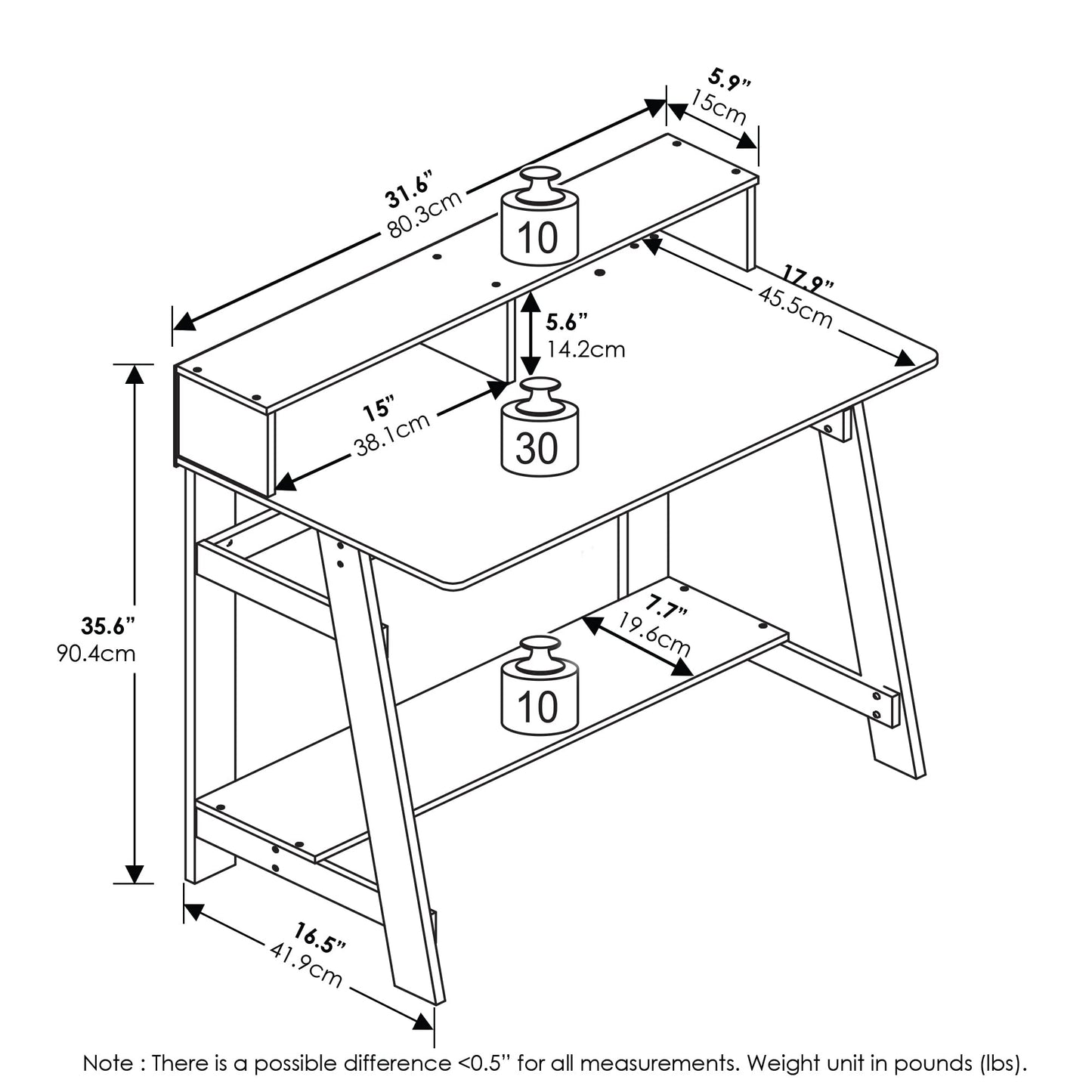 Furinno Simplistic Desk, 32" Wide Gaming Desk with Monitor Stand, A Frame Computer Desk with Shelf, Office Desk for Home Office, Bedroom, Study Room, Dorm, Amber Pine