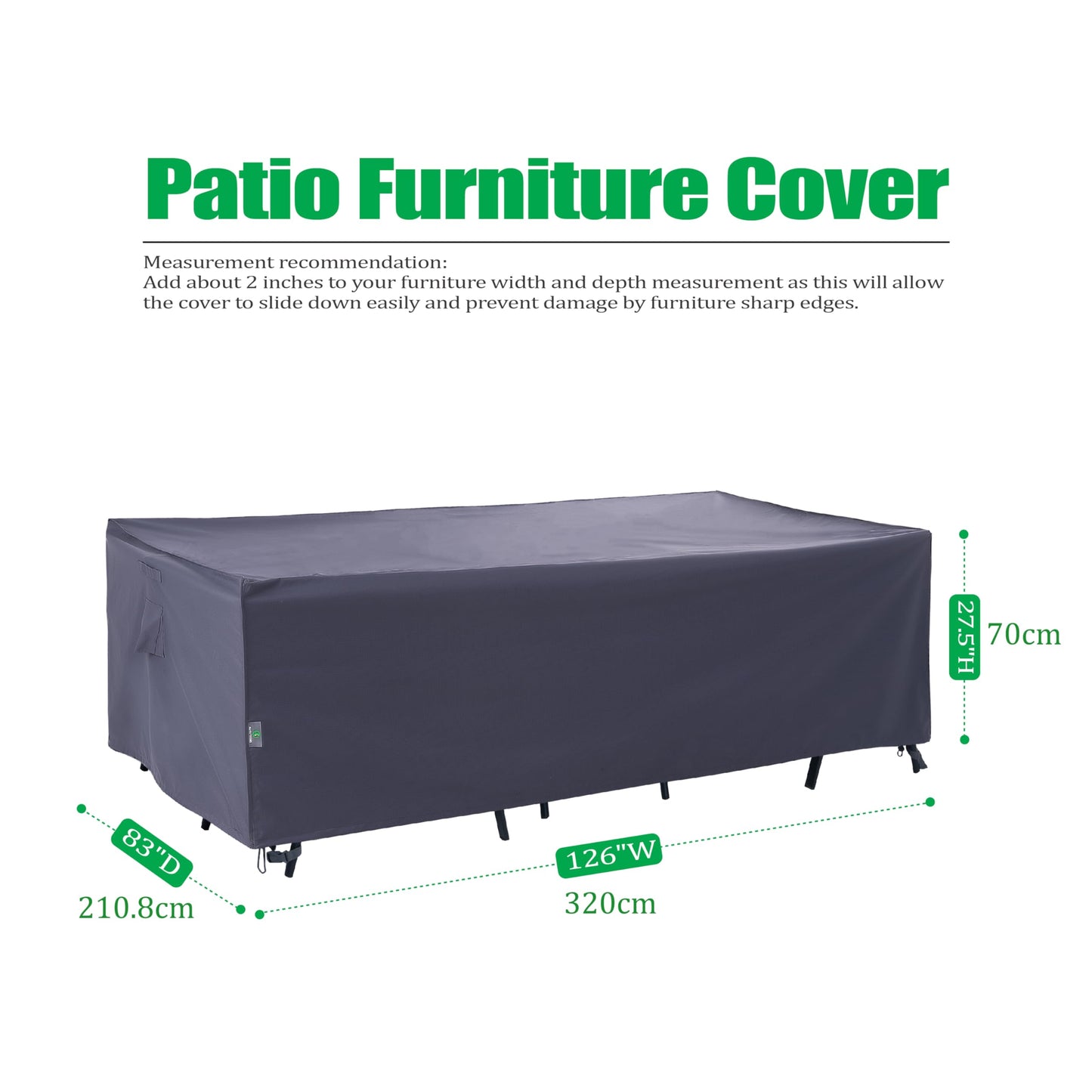 F&J Outdoors Heavy Duty Waterproof Anti-UV Rip-stop Fabric Large Patio Furniture Covers, Grey, 126"x83"x27.5"