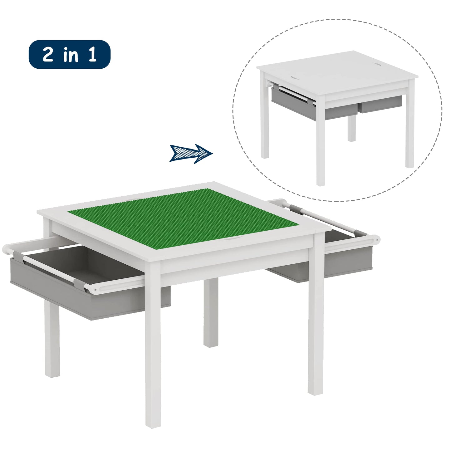 UTEX 2 in 1 Kids Construction Play Table with Storage (White)