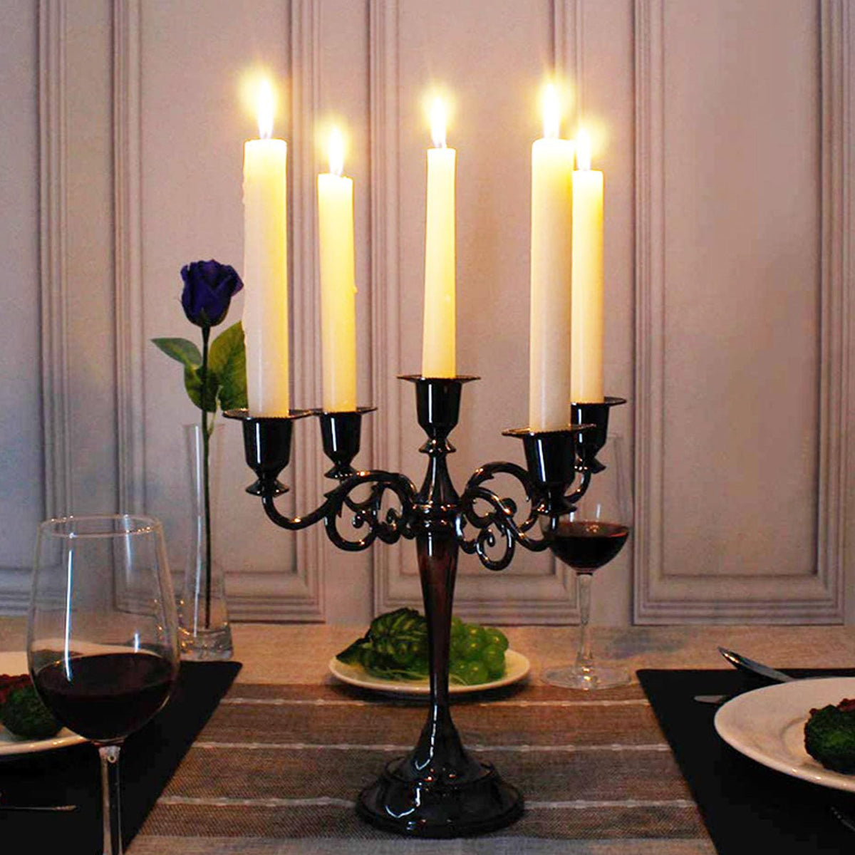 Pilipane 5 Arm Candlestick Holder Iron Retro Decorative Candle Holder Centerpiece for Home Church (Bronze)
