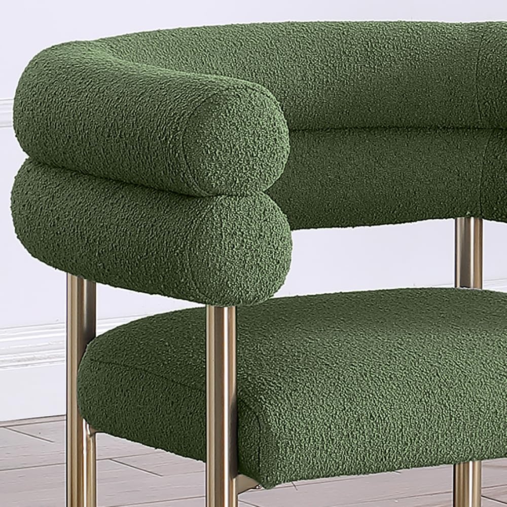 Modern Double Bolster Dining Chairs Set of 2, Teddy Upholstered Tub Chairs with Gold Base, Mid-Century Accent Chairs for Dining Room, Living Room, & Office (Green/Gold)