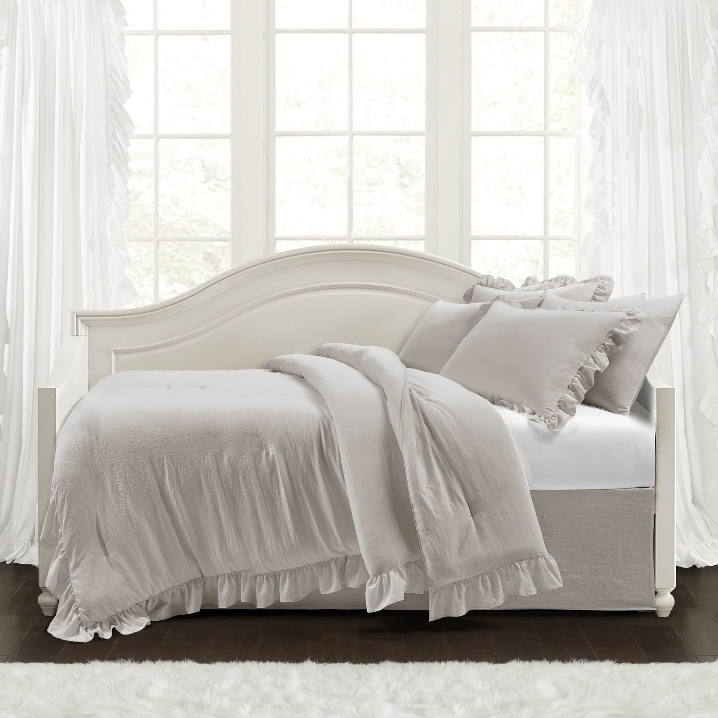 Lush Decor Reyna Ruffle Daybed 6 Piece Set 68" W x 92" L, Blush - Pink Bedding Set - Daybed Comforter Set - Ruffled Bedding - Coquette Decor