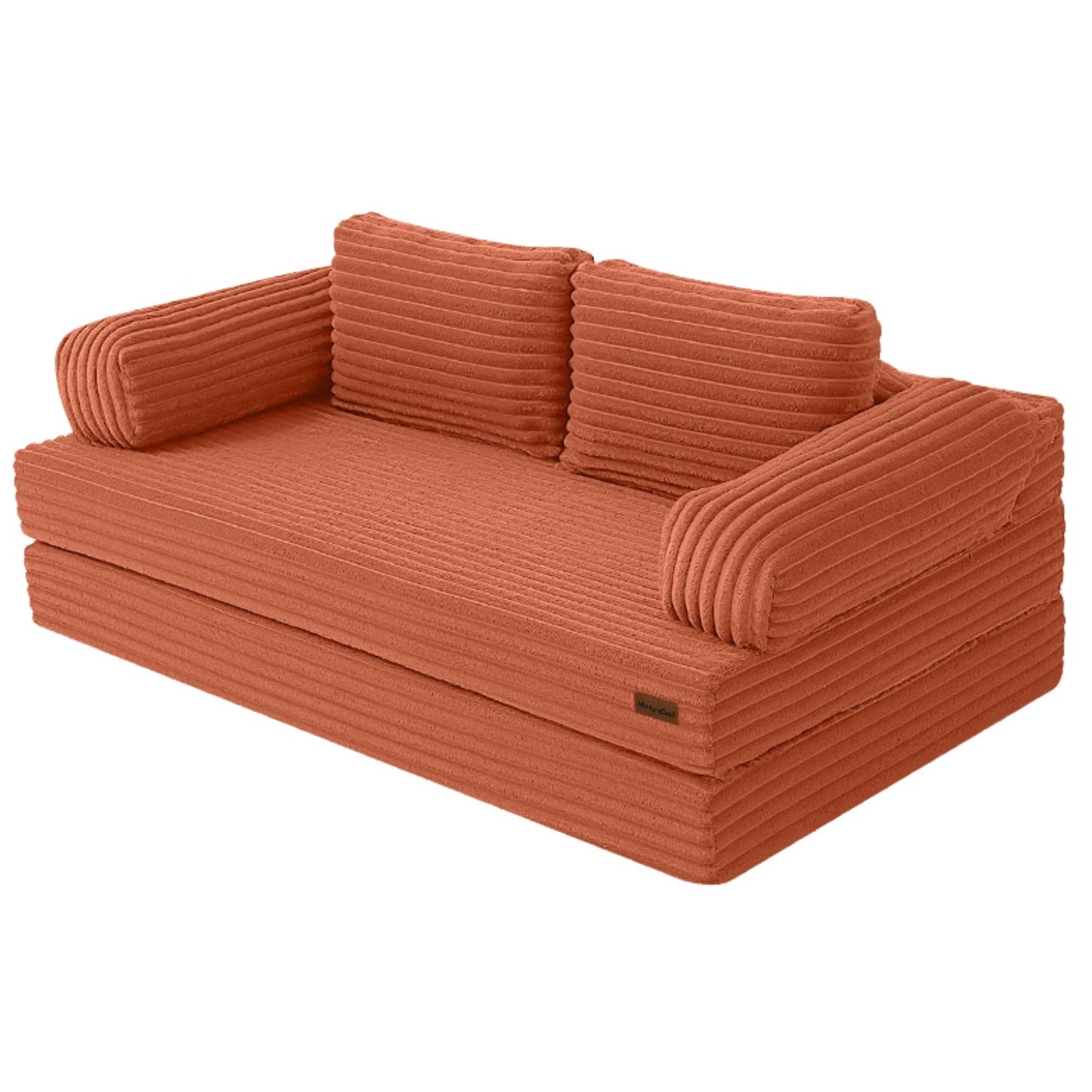 MeMoreCool Convertible Sofa Bed, Folding Floor Couch Bed Queen, Pull Out Sleeper Couch with Pillows, Fold Out Futon Sofa for Bedroom Living Room Small Space, Corduroy Orange