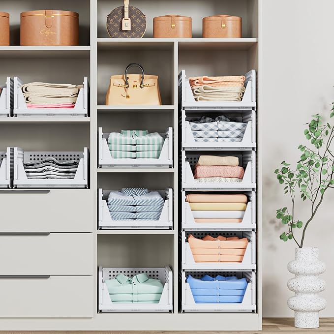 4 Pack Stackable Closet Storage Basket
