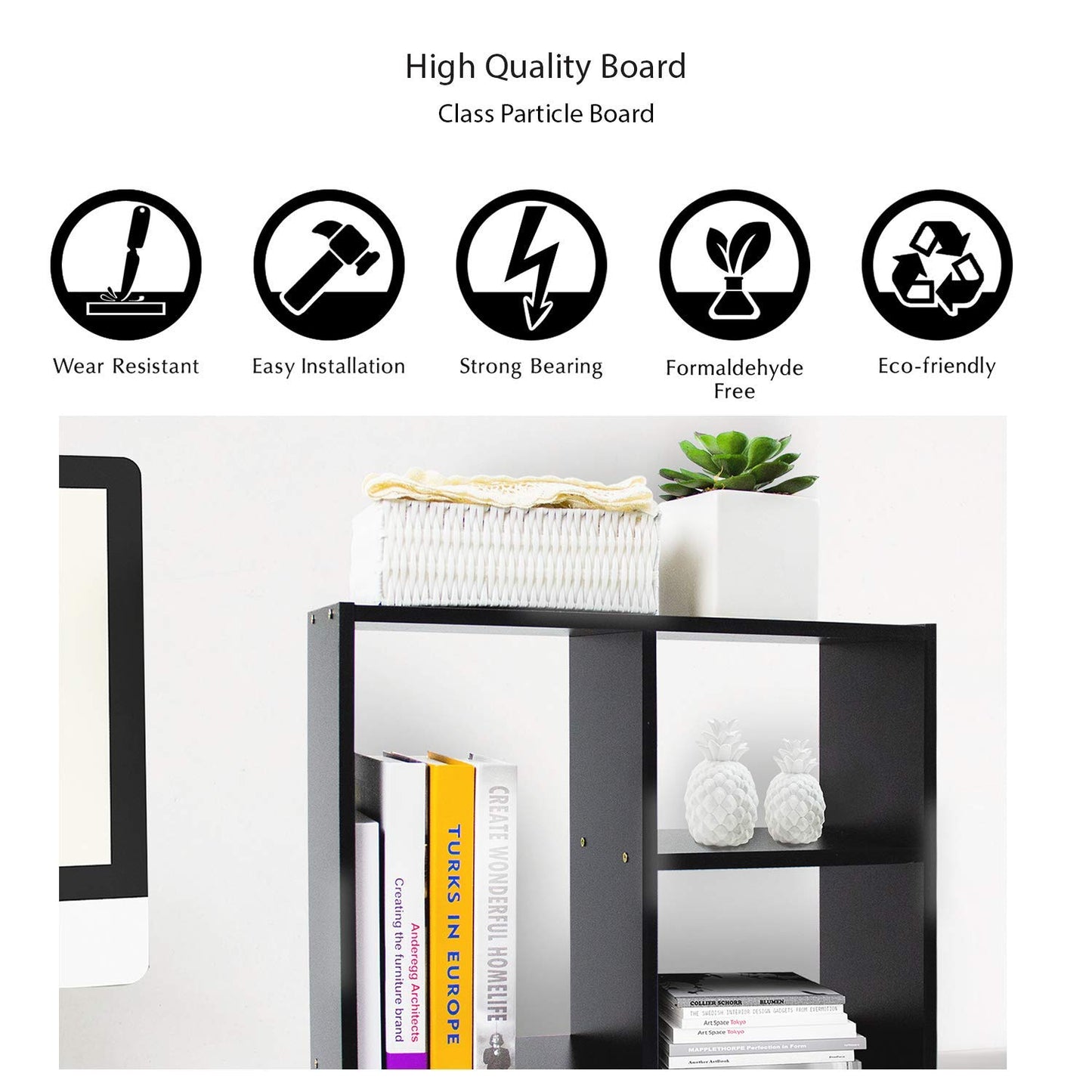 Jerry & Maggie Cubic 3-Tier Wooden Desk Organizer – Jet Black Free-Standing Office Storage Rack with Display Shelves for Home or Workspace, Perfect as Birthday Gift or Accessory Holder