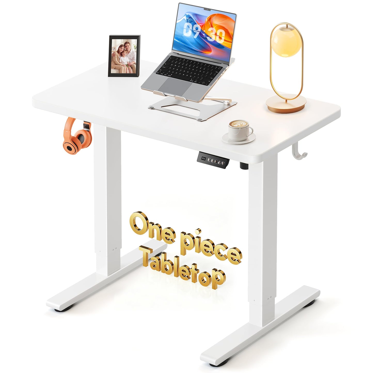 FEZIBO One-Piece Standing Desk, 32"x20" Seamless Tabletop Electric Height Adjustable for Home Office, Study Rooms & Multi-Device Workstations, White
