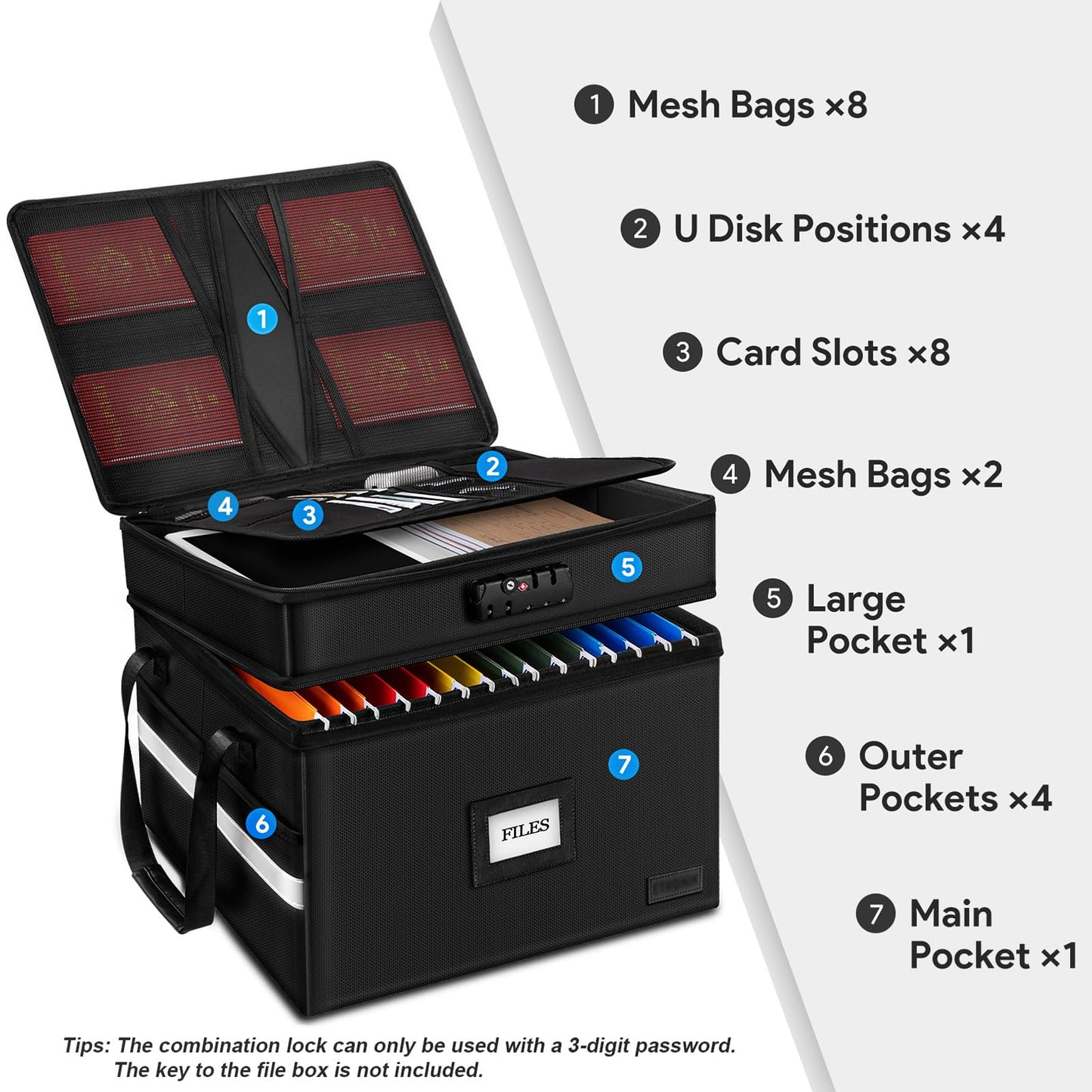 ETRONIK Fireproof File Organizer with Lock, 2 Layer Fireproof Document Box with 5 Tab Inserts, Portable Office File Cabinet Collapsible File Storage for Hanging Letter, Legal Size Folder