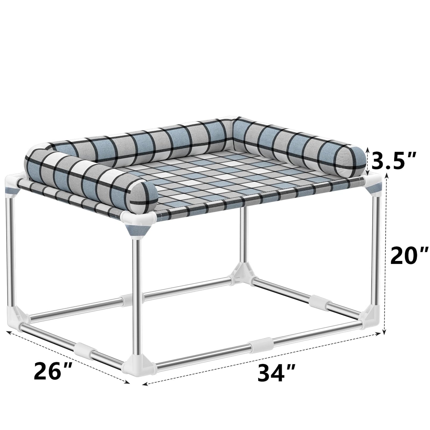 Bedside Cosleeper Dog Cat Bed - Height Elevated Dog Bed with Bloster Extension Attached to Human Bed Dog Cat Window Perch Bedside Lounge Elevated Dog Bed with Pillow (34 x 26 x 20 Inch)