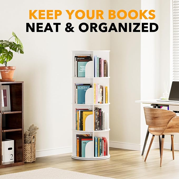 SpaceAid 4 Tier Rotating Bookshelf Tower, Spinning Bookcase Lazy Susan