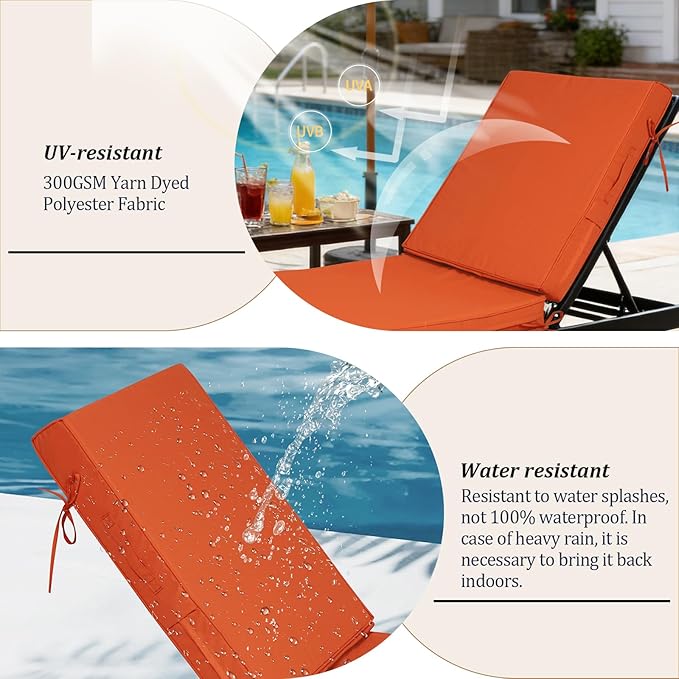 72x21x4in Lounge Cushions for Outdoor Furniture, Outdoor Lounge Chair Cushions
