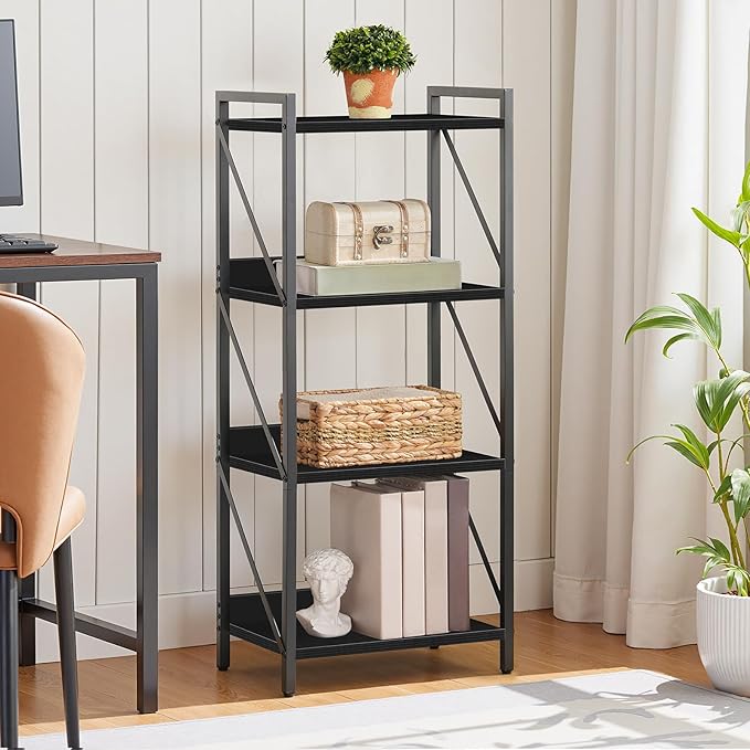 HOOBRO Bookshelf, 4-Tier Industrial Bookcase, Book Shelf Storage Organizer