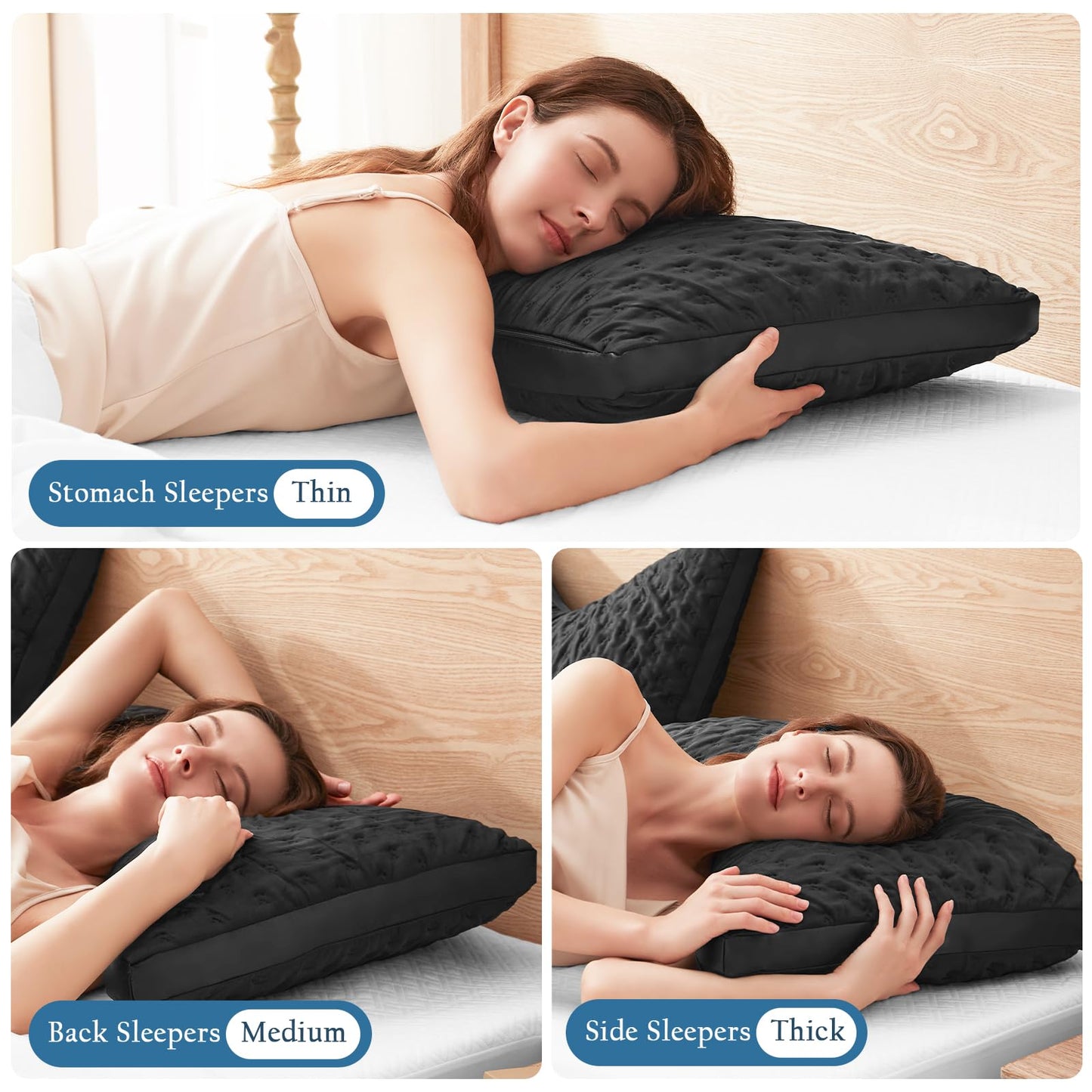 Cooling Sleeper Pillow for Neck and Shoulder Pain, Luxury Adjustable Shredded Memory Foam Curved Gusseted Crescent Pillow for Side and Back Sleepers, Black Cool Washable Cover, Queen Size for Home Bed