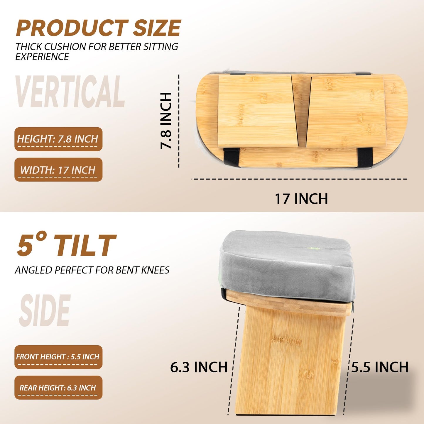 Estleys Meditation Bench, Bamboo Meditation Stool, Folding Kneeling Meditation Bench, Seiza Prayer Bench, Prayer Bench with Meditation Cushion, Kneeling Stool(Grey)