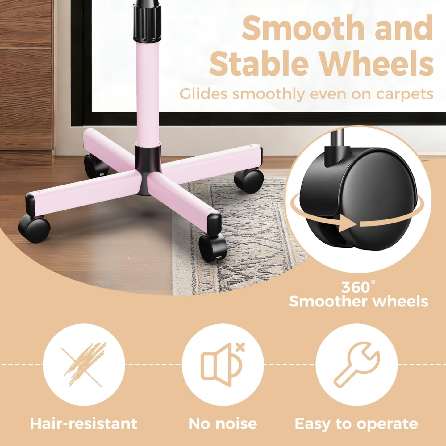 VERYTOP Back-Saving Salon Tray on Wheels, Adjustable Height (25-36inch) Rolling Cart for Hair Stylists, Tattoo Artists, Lash Techs—Spa Clinic Home Salon Trolley (36inch-Pink, 12.3×16inch)