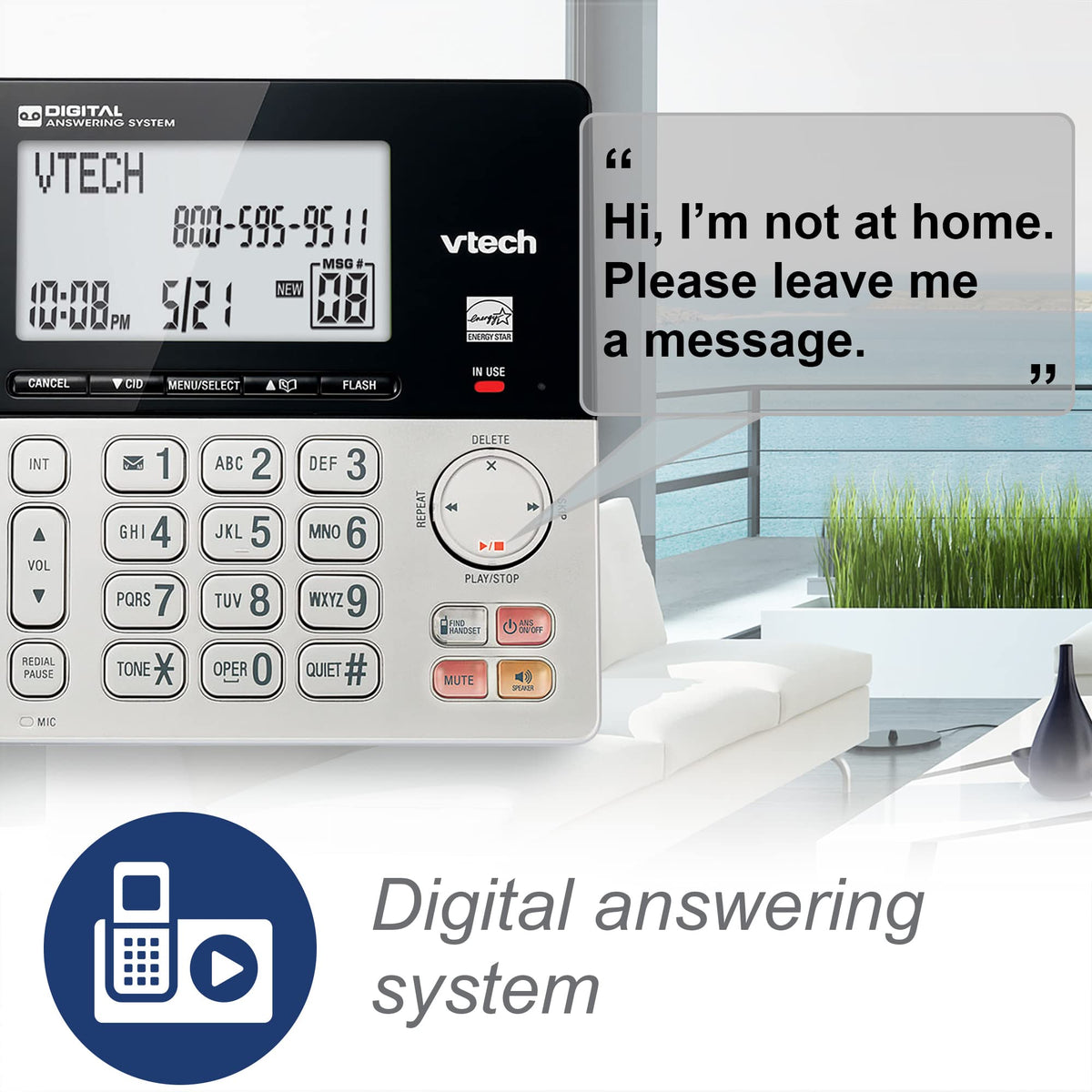 VTech VG208 DECT 6.0 Corded/Cordless Phone with Answering Machine, Call Blocking, Caller ID, Large Backlit Display, Full-Duplex Speakerphone - Silver/Black