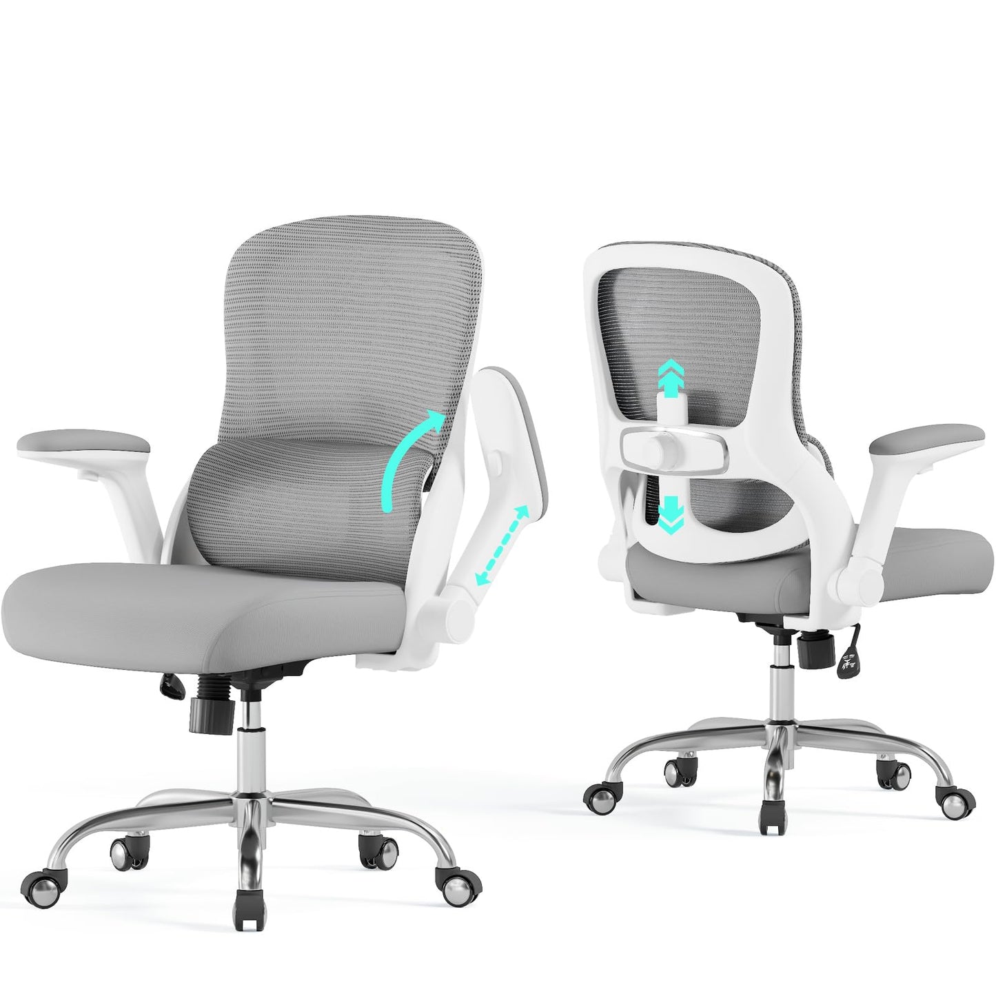 Ergonomic Office Chair: 400LBS Office Computer Desk Chair with High Back Mesh and Adjustable Lumbar Support Rolling Work Swivel Task Chairs with Wheel 3D Armrests, Ergo Gaming Chair (Grey)