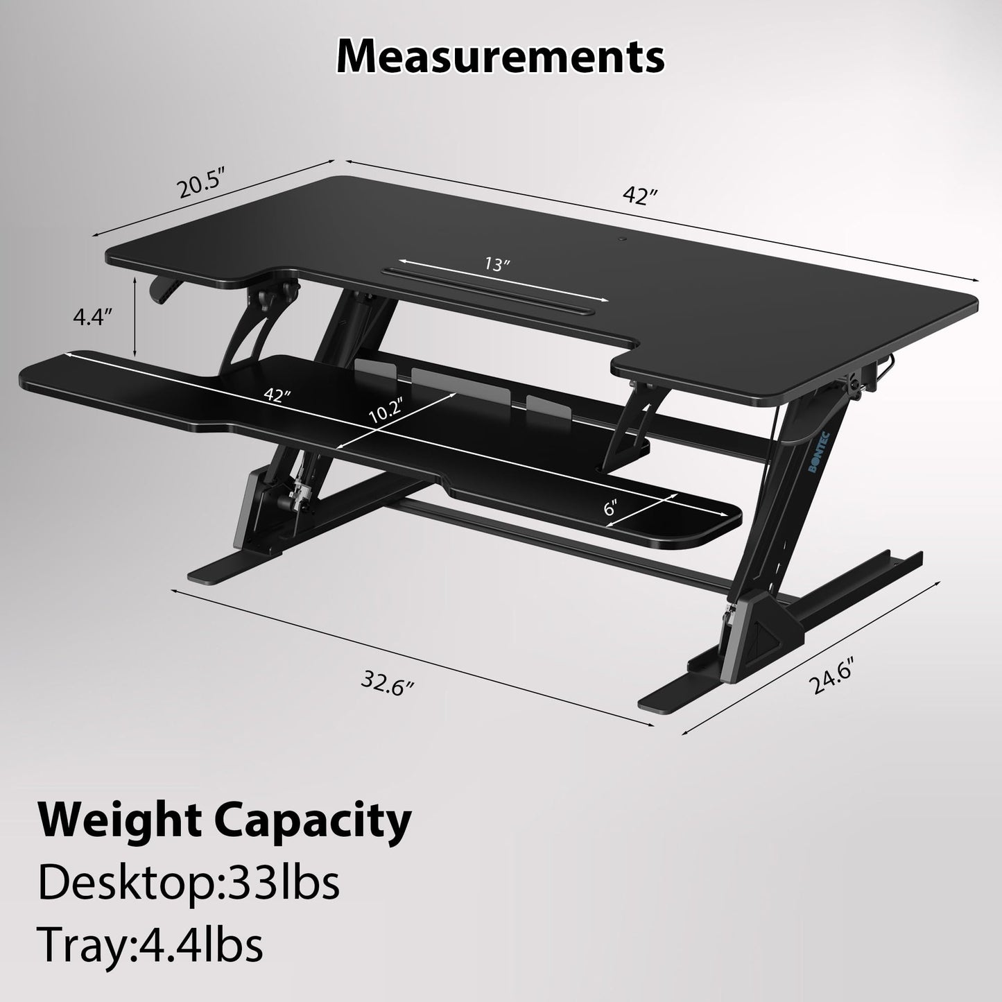 BONTEC Standing Desk Converter w/Dual Gas Spring, Height Adjustable for Dual Monitor Workstation (42")
