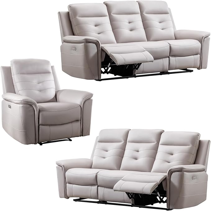 ANJ 3-Piece Faux Leather Power Recliner Sofa Set