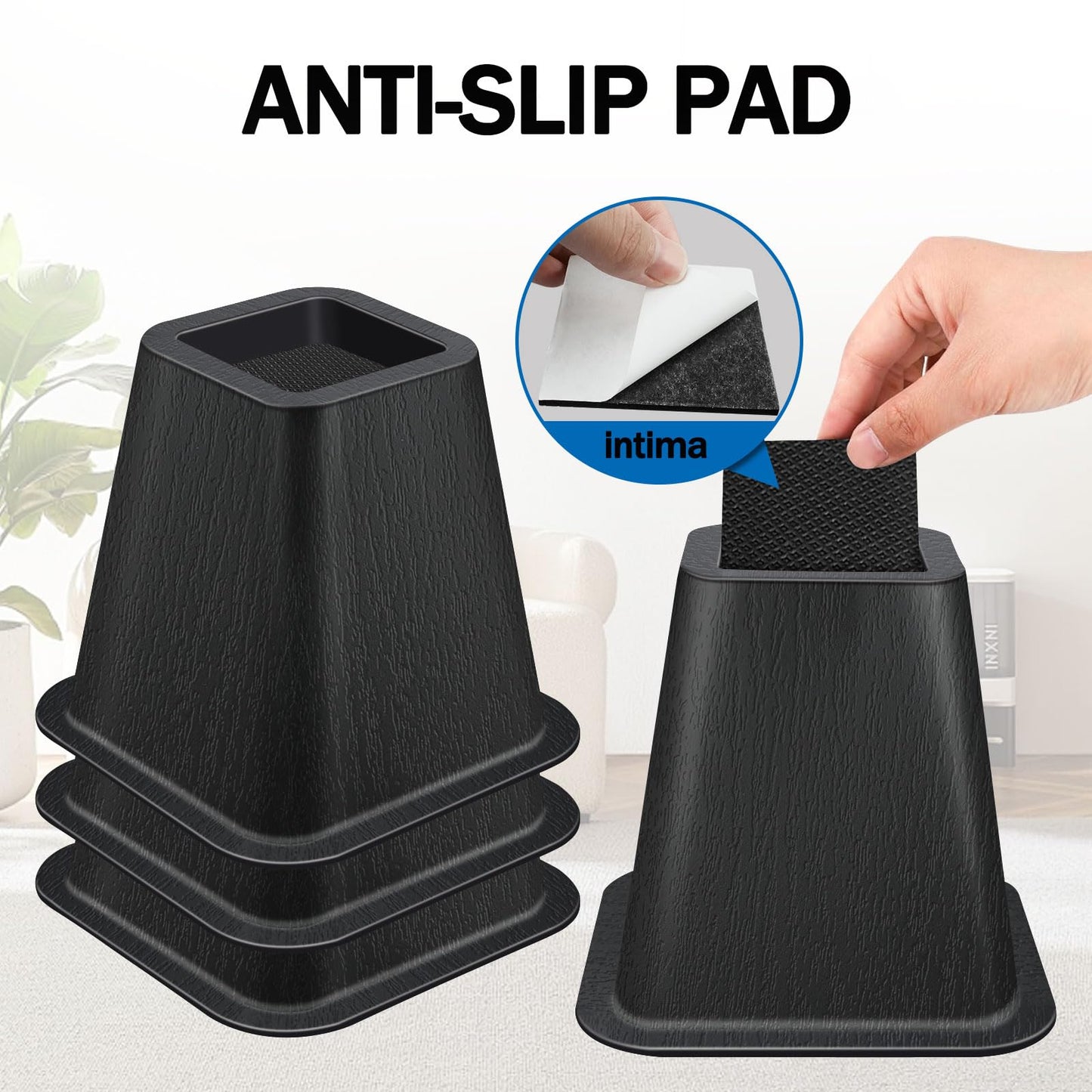 ANNKUT 6 Inch Heavy Duty Bed Risers, Furniture Risers for Desk, Chair, Table or Sofa, Couch Lift Risers, Supports up to 2200 lbs per Leg(4 Pack Black)