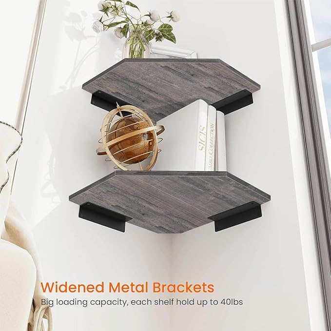 Homode Corner Shelf Wall Mount, Cable Box, Wood Hanging Storage Shelf Organizer