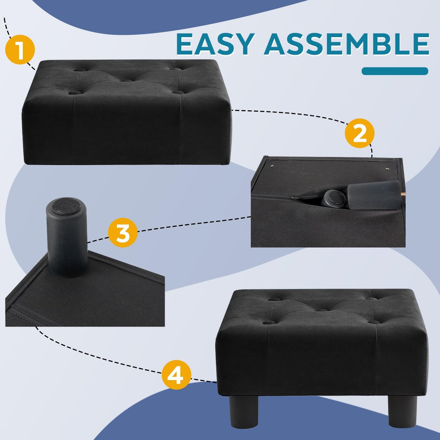FIMIVIBI Small Foot Stool Ottoman, Velvet Footstool Ottoman Foot Rest for Couch, Rectangle Footstools and Ottomans Small for Living Room, Entryway and Bedroom (Black)