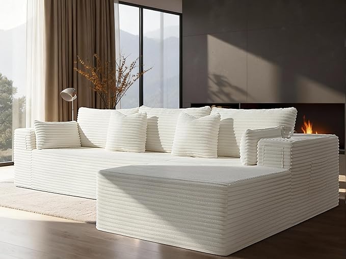 108" Cloud Sectional Couch, Comfort L Shaped Boneless Couch