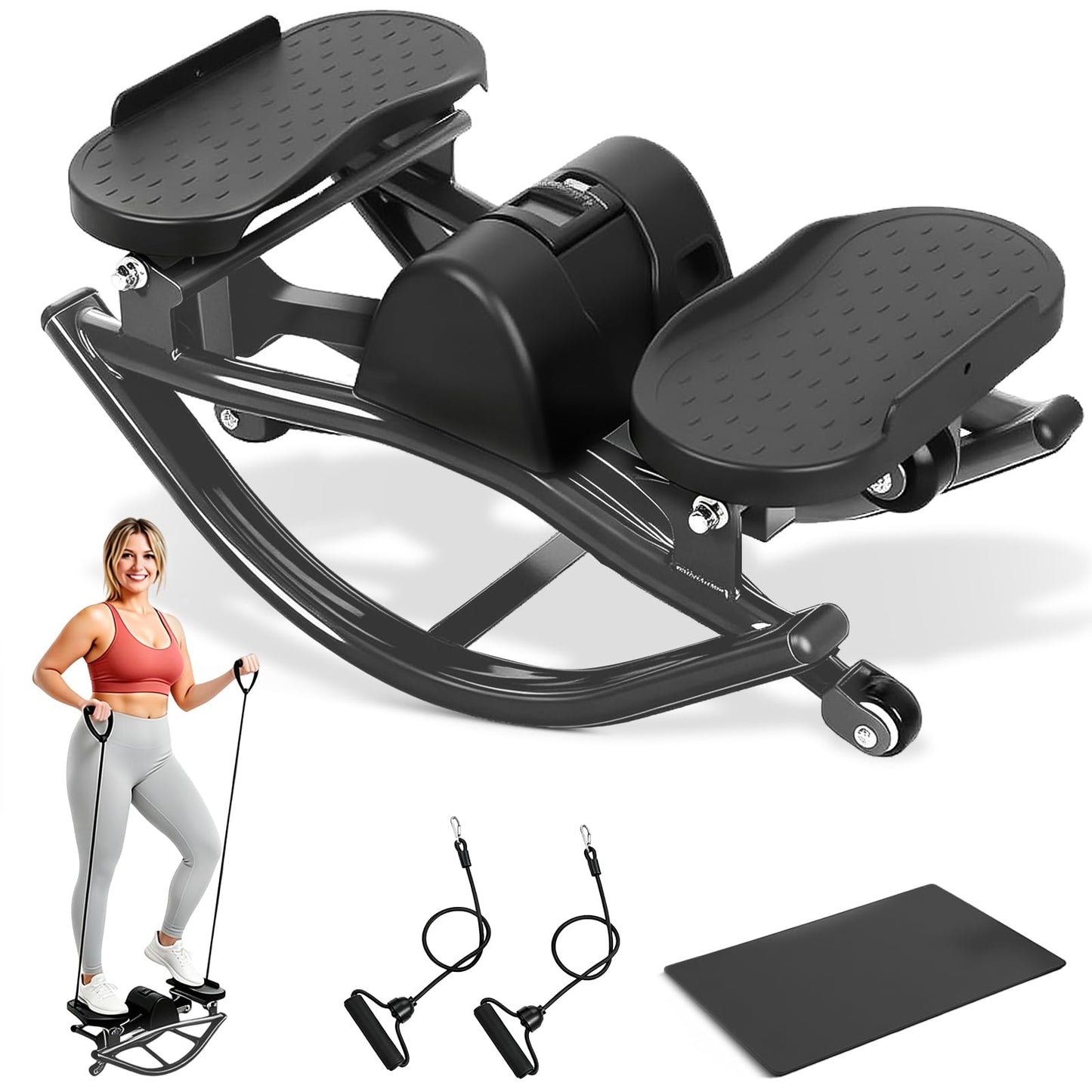 Rock Stepper with Digital Monitor, Low-Impact Compact Rock Stepper Side to Side with Resistance Bands, 360 LBS Weight Capacity, Portable Stair Stepper for Home, Apartment, Dormitory, Office